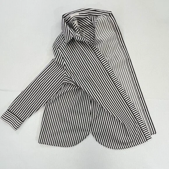 SOLD NWT CHICOS Size 0P Petite Small No-Iron Long Sleeve White Striped Shirt - Picture 2 of 16